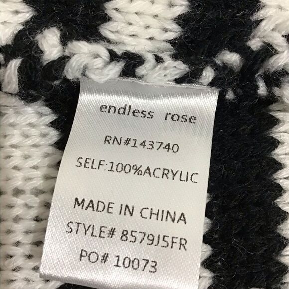 Endless Rose Black and White Fringe Open Cardigan Sweater New Size Medium/Large - Picture 4 of 13